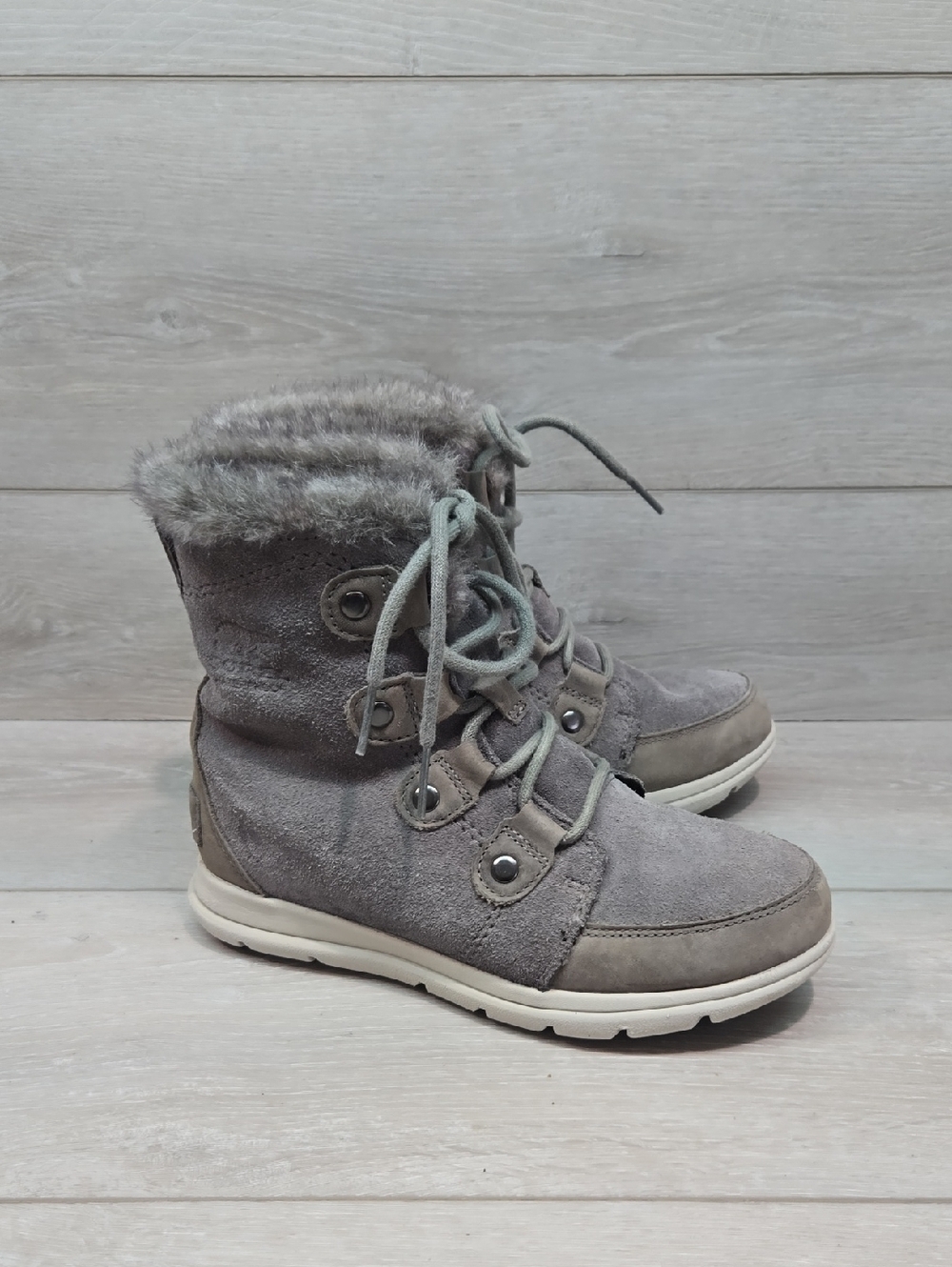 Sorel Women Leather Faux Fur Lined Suede Lace-Up Winter Boots Shoes Sz 6.5